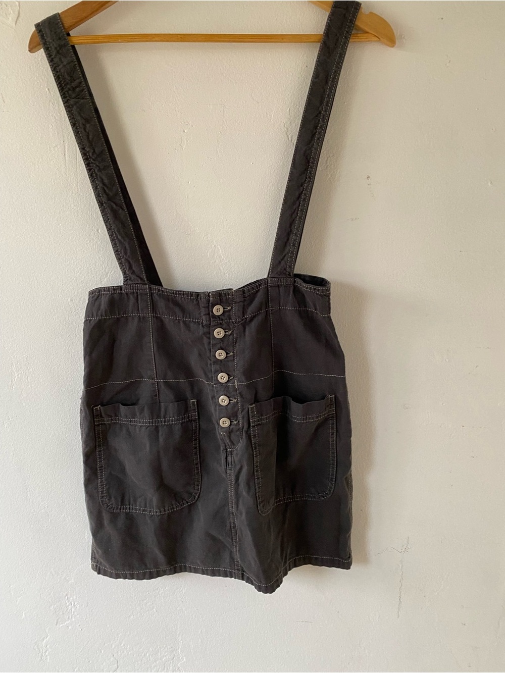 Free People cotton  Charcoal Button-Front Pinafore Mini Skirt - Picture 8 of 11
